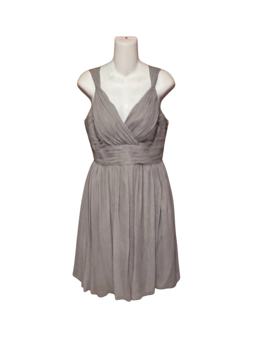 Elegant Gray Silk Crepe Sleeveless Dress, Sz 6, EUC